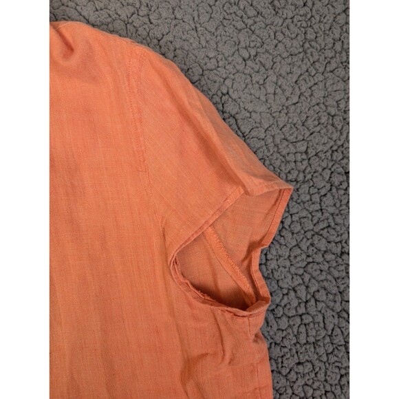 J Jill Top Button Up 100% Linen Eyelet Short Sleeve Size Medium Peach Pleated - Picture 6 of 13